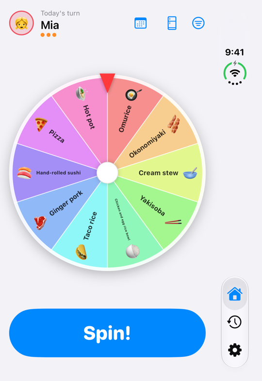 iPhone Duo home screen: the wheel filling the wide display, with the Spin! button