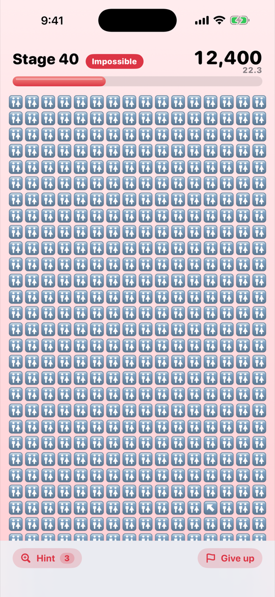 Stage 40, Impossible: a wall of 540 restroom signs with one different sign hidden among them