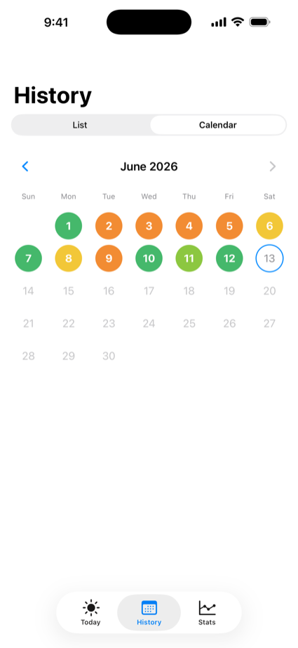 Calendar heatmap screen